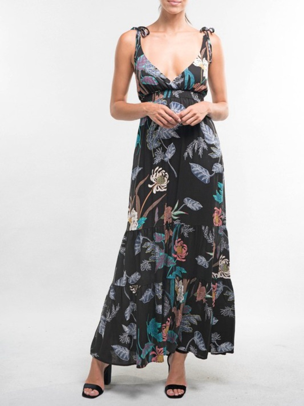 NWT LoveStitch dress black floral plunge neck & back. S XS Sundress love stitch